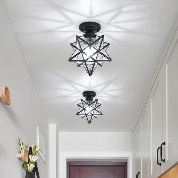 Ceiling Light Metal Star Design E27 20.0 cm Gold Hallway Bedroom Geometric Flush Mount Lighting | Thomler