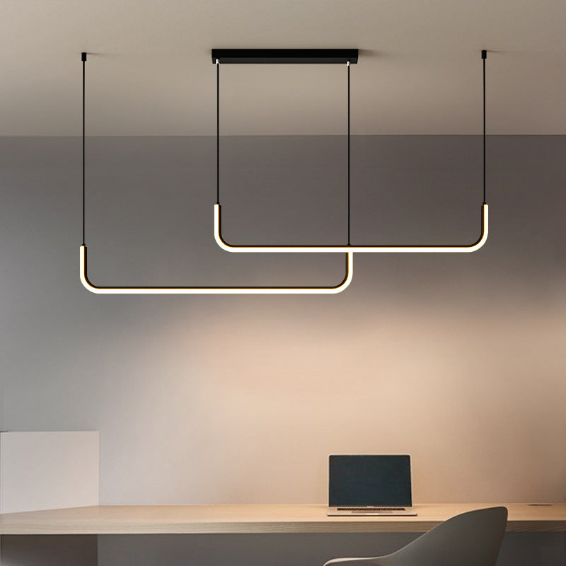 Pendant Light Metal LED 80.0 cm 31.5 inch Black Kitchen Island Dining Table Scandinavian Linear Hanging Lamp | Thomler