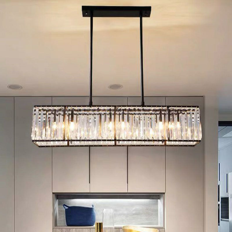 Rectangular Hanging Chandelier with Glass Gem Details for Dining Room & Island | Thomler