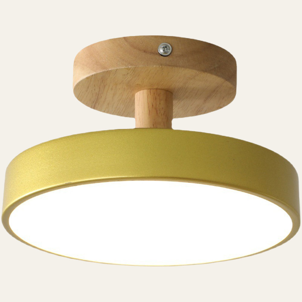 Wooden Ceiling Light with Soft Pastel Shade – Compact Flush Mount LED for Bedroom, Entryway & Small Living Space | Thomler
