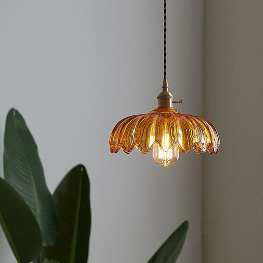 Pendant Light Glass Flower Shade 25.0 cm Green Dining Room Vintage Hanging Ceiling Lamp Adjustable Cord E27 Lighting | Thomler
