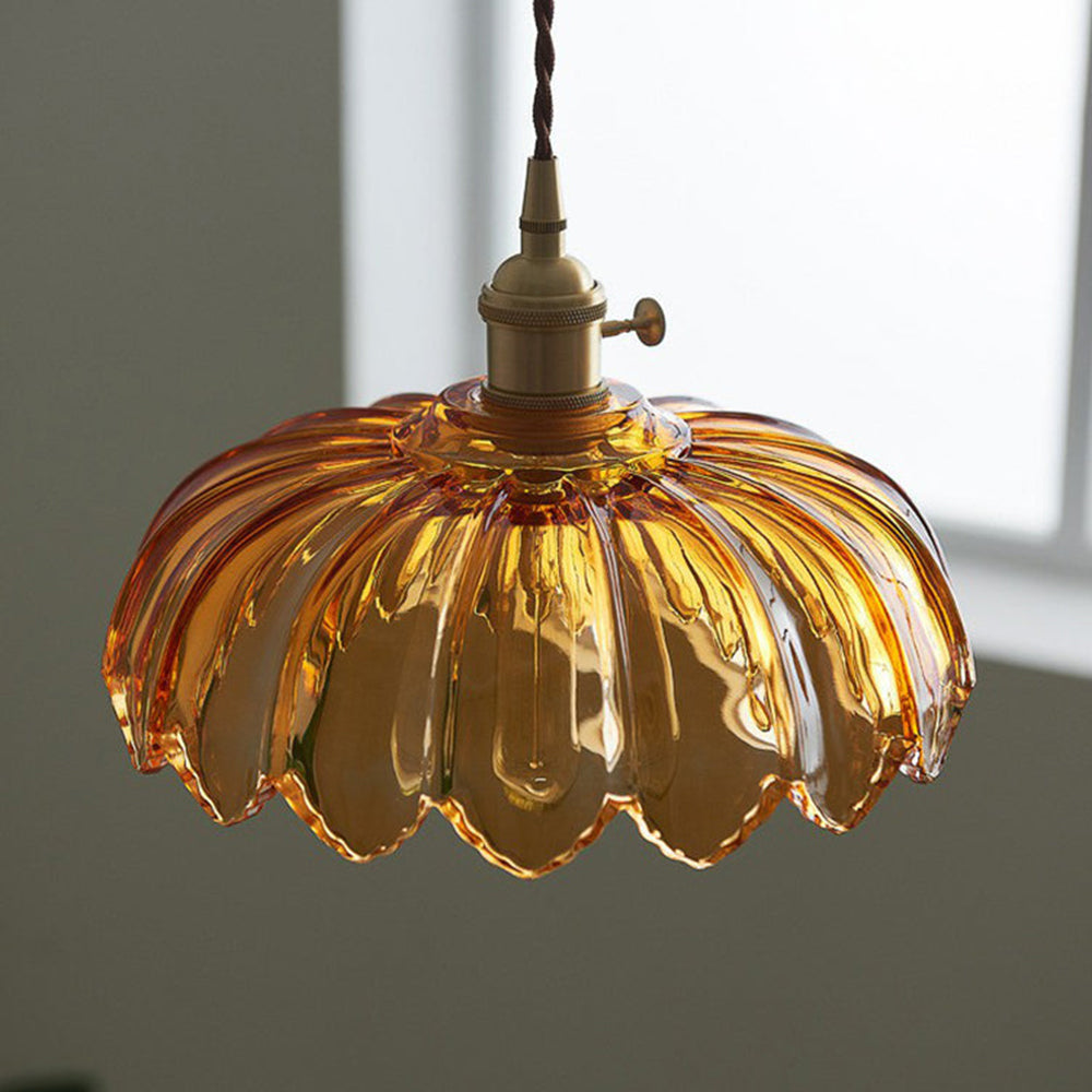 Pendant Light Glass Flower Shade 25.0 cm Green Dining Room Vintage Hanging Ceiling Lamp Adjustable Cord E27 Lighting | Thomler