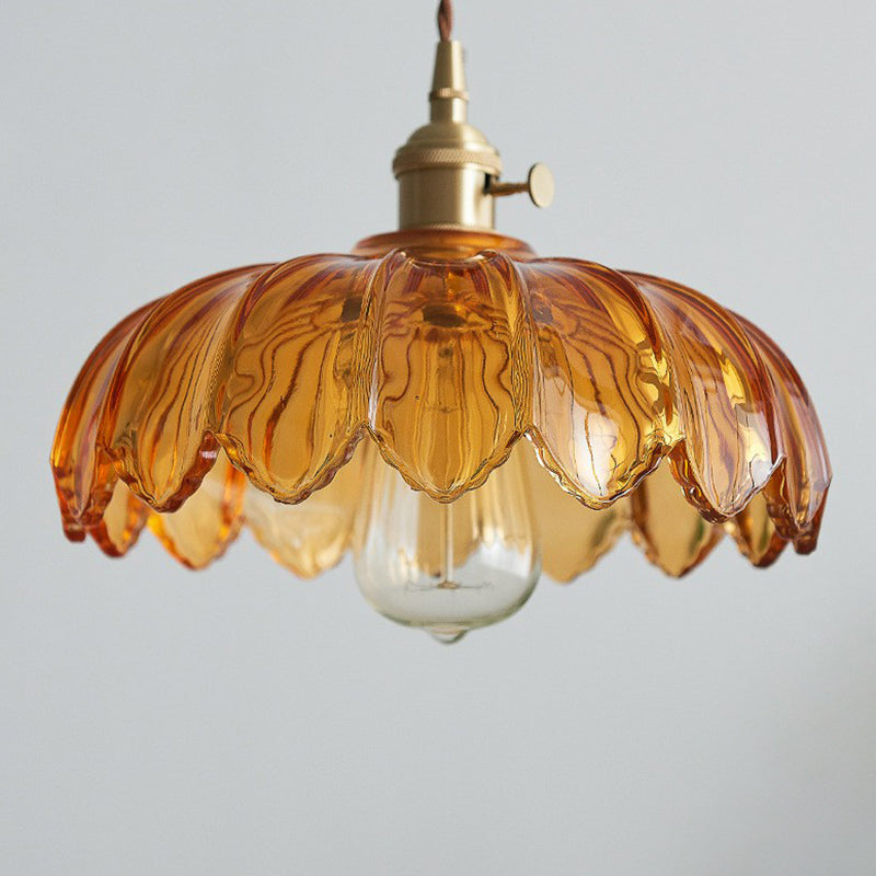 Glass Flower Pendant Light 10 Inch Industrial Hanging Fixture Clear Tan Single Bulb Dining Kitchen Living Room Ceiling Lamp E26 | Thomler