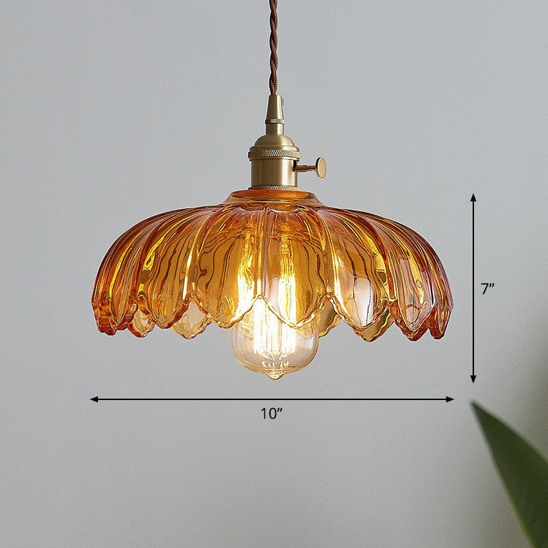 Glass Flower Pendant Light 10 Inch Industrial Hanging Fixture Clear Tan Single Bulb Dining Kitchen Living Room Ceiling Lamp E26 | Thomler