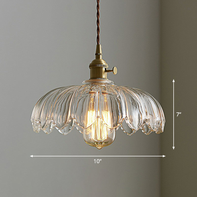 Glass Flower Pendant Light 10 Inch Industrial Hanging Fixture Clear Tan Single Bulb Dining Kitchen Living Room Ceiling Lamp E26 | Thomler