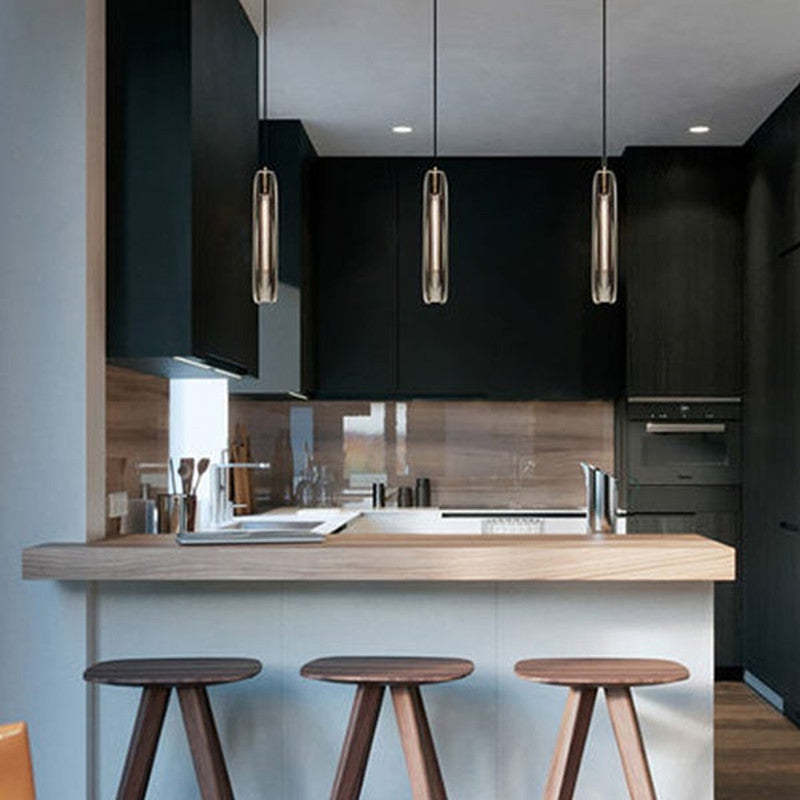 Pendant Light Glass Cylinder 15 in Adjustable Hanging Bedroom Dining Room Ceiling Fixture Modern Minimalist Lighting | Thomler