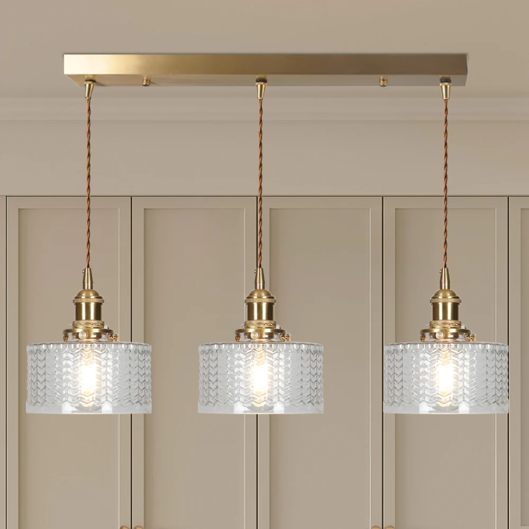Pendant Light Ribbed Glass E27 Green Adjustable 150.0 cm Dining Room Kitchen Island Hanging Ceiling Lamp | Thomler