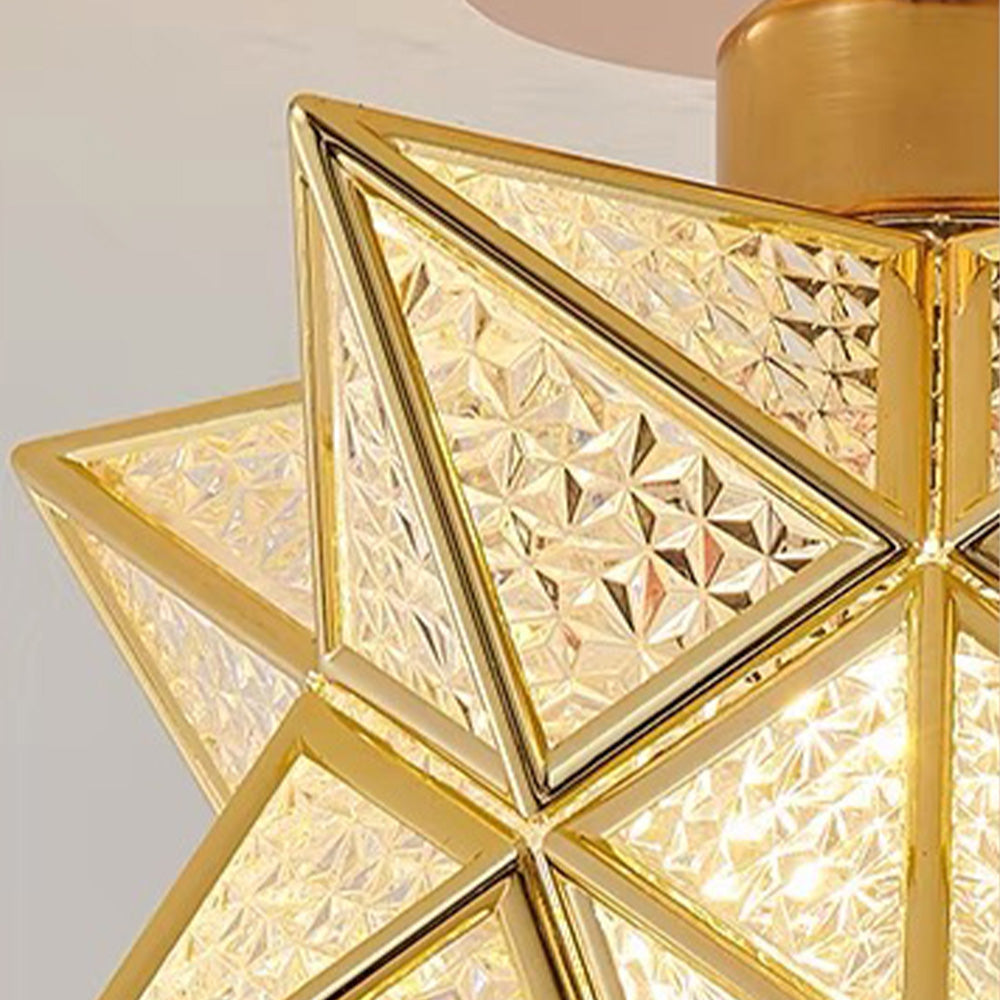 Ceiling Light Metal Star Design 20.0 cm Gold Hallway Bedroom Geometric E27 Flush Mount Lighting Fixture | Thomler