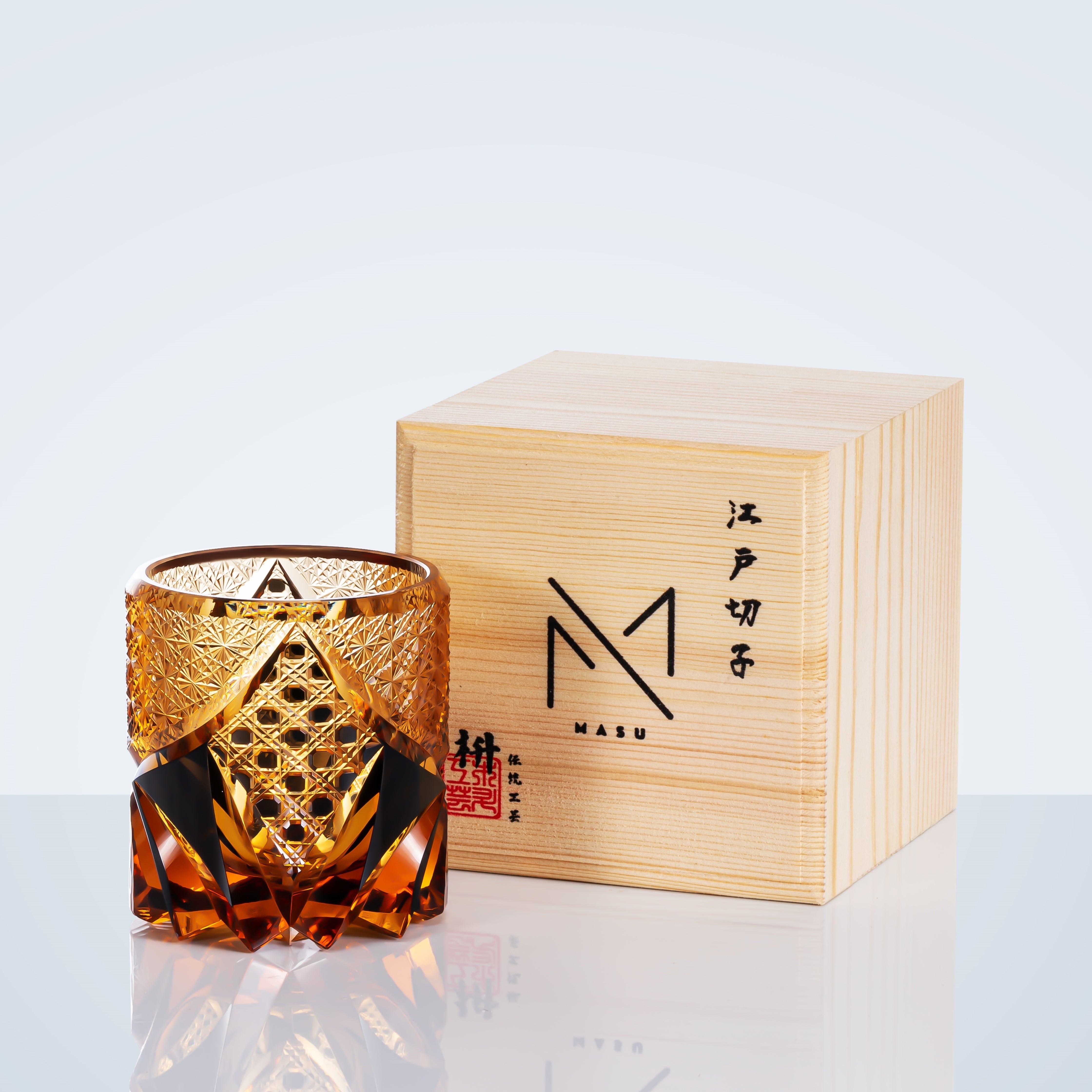 Whiskey Glass Hand Cut Amber Crystal Japanese Style Collectors Drinking Tumbler Gift Box Barware | Thomler