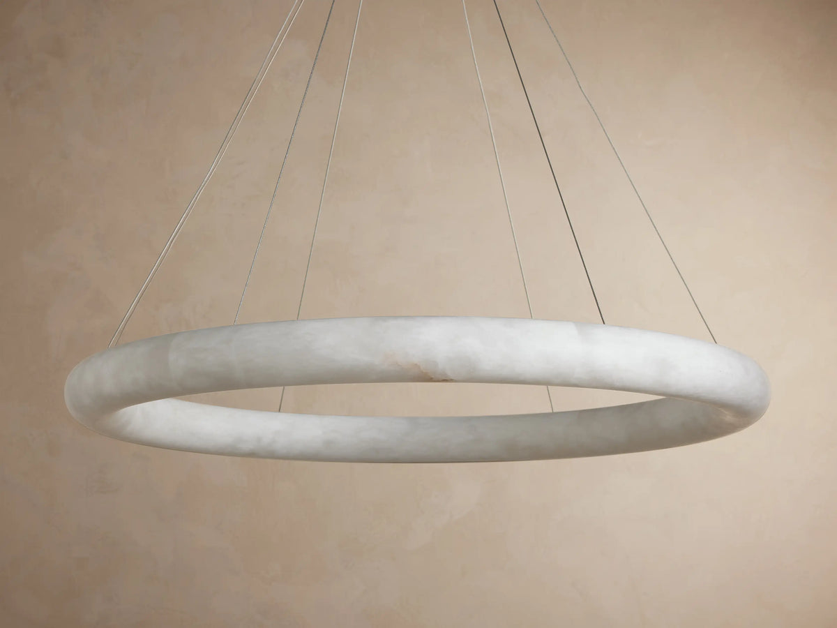 Round Alabaster LED Chandelier with Steel Cables for Dining Room, 36 or 48 Inch | Thomler