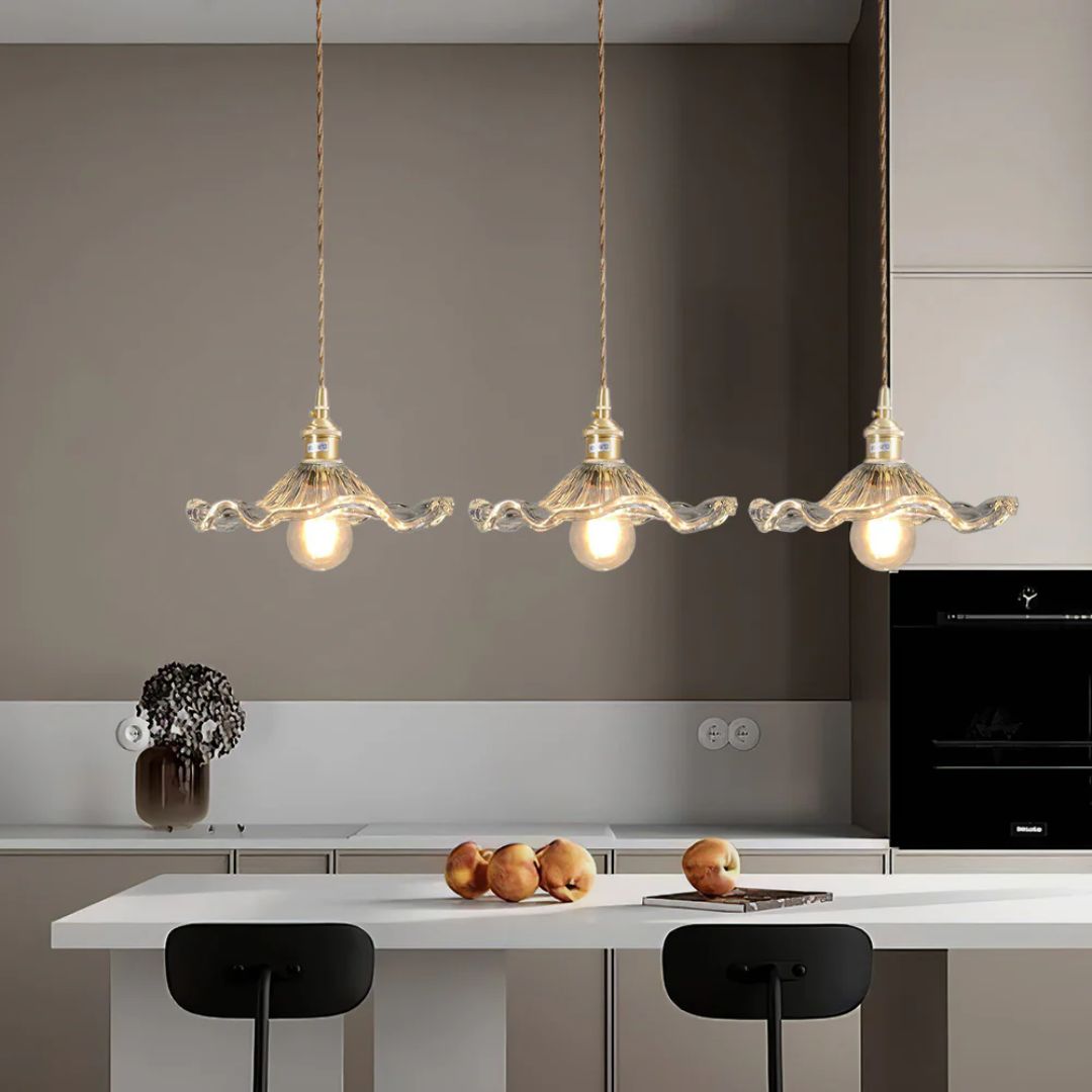 Pendant Light Glass Brass Flower Shade 23.0 cm Green Dining Room Bedroom Hanging Ceiling Lamp Retro Vintage Decorative | Thomler