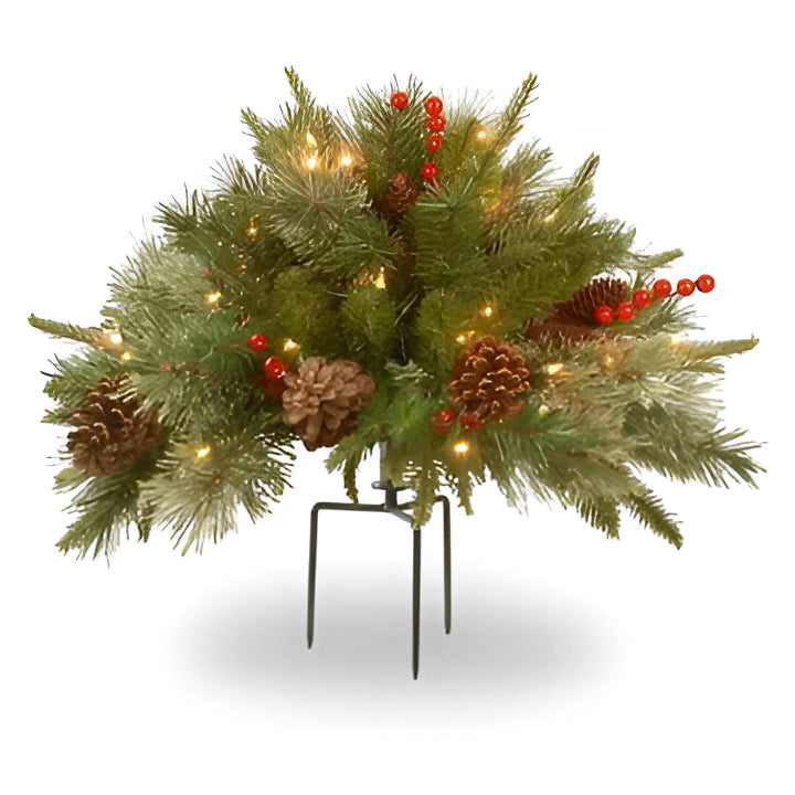 Battery-Operated LED Evergreen Spray with Pine Cones & Berries for Holiday Urns, Planters & Entryways | Thomler