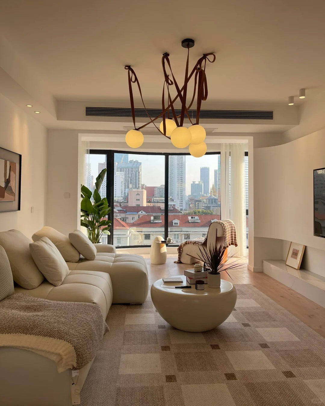 Pendant Light Leather Glass Globe 15.0 cm Adjustable Living Room Dining Room Hanging Ceiling Light For Sloped Ceilings | Thomler