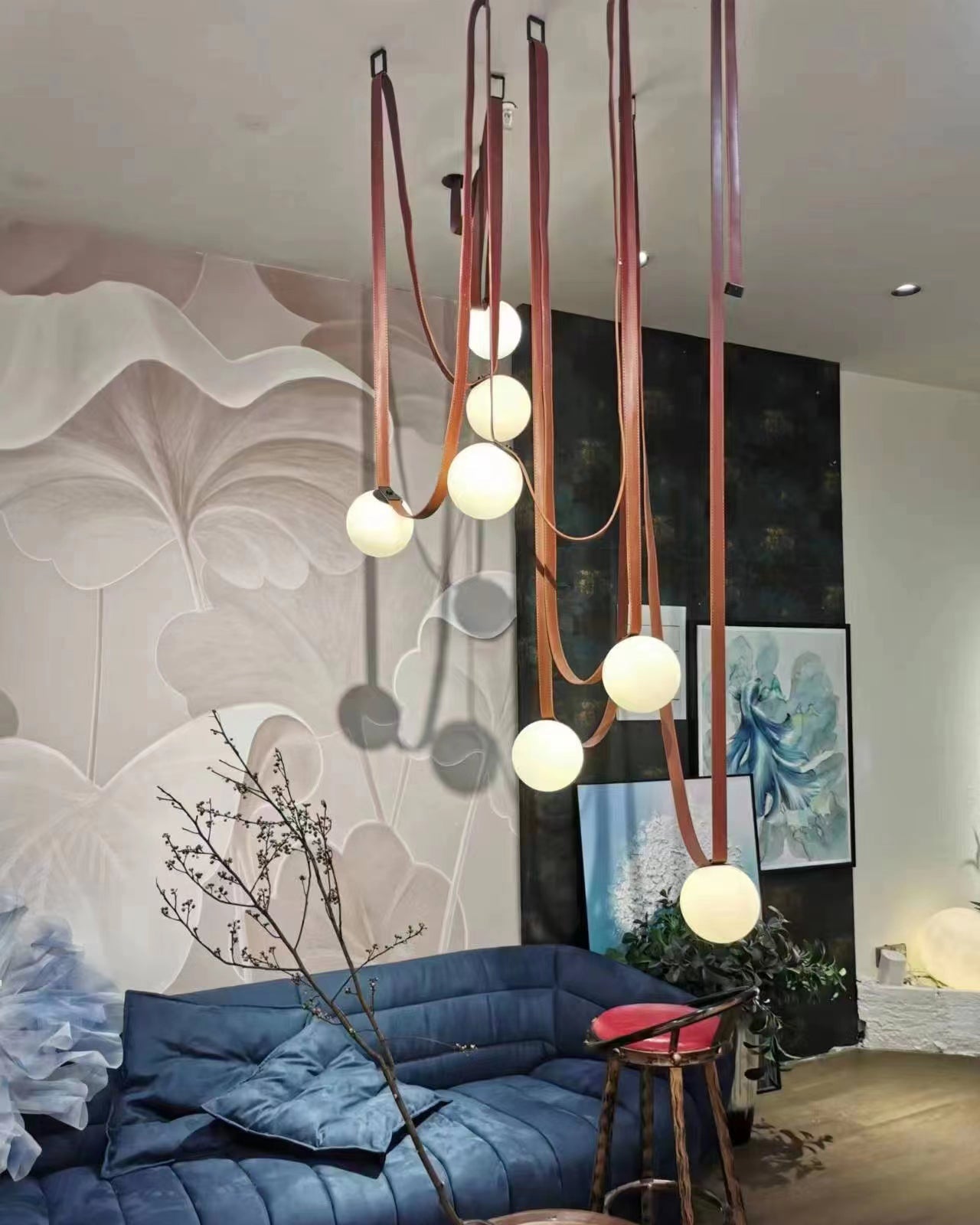 Pendant Light Leather 5.9 in Adjustable Living Room Dining Room Chandelier Modern Ceiling Fixture | Thomler