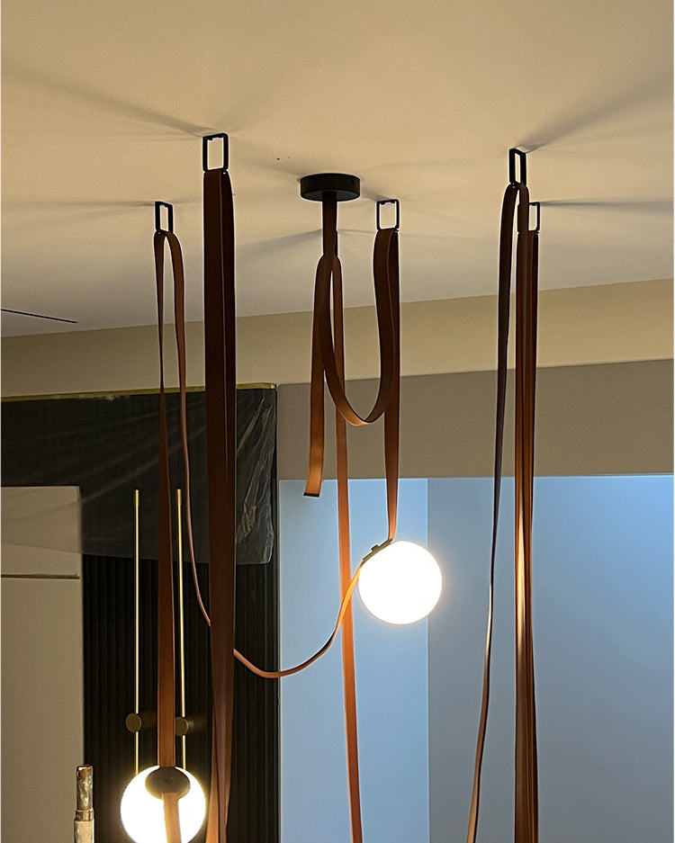 Pendant Light Leather Glass Globe 15.0 cm Adjustable Living Room Dining Room Hanging Ceiling Light For Sloped Ceilings | Thomler