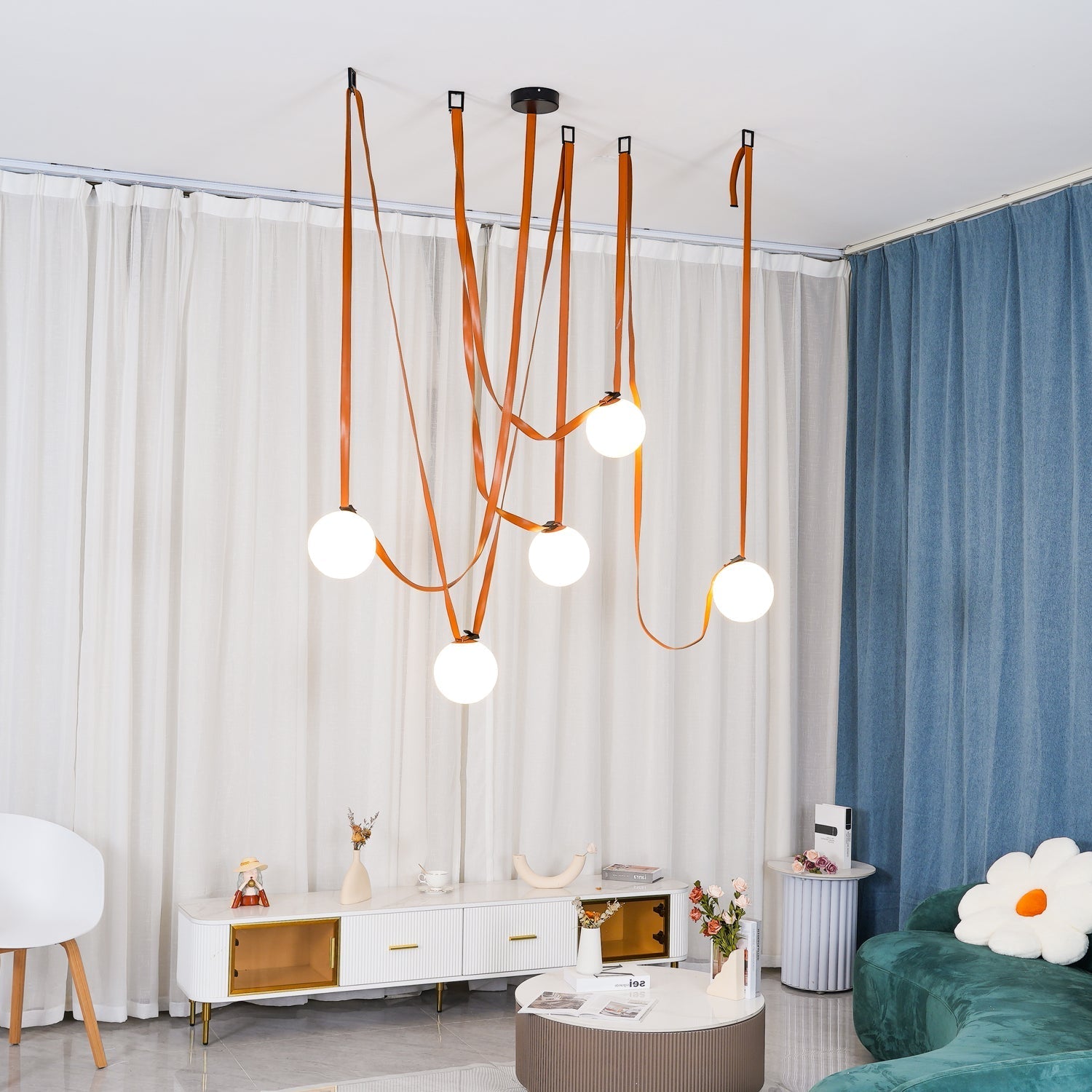 Pendant Light Leather 5.9 in Adjustable Living Room Dining Room Chandelier Modern Ceiling Fixture | Thomler