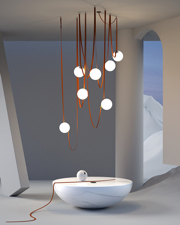 Pendant Light Leather Glass Globe 15.0 cm Adjustable Living Room Dining Room Hanging Ceiling Light For Sloped Ceilings | Thomler