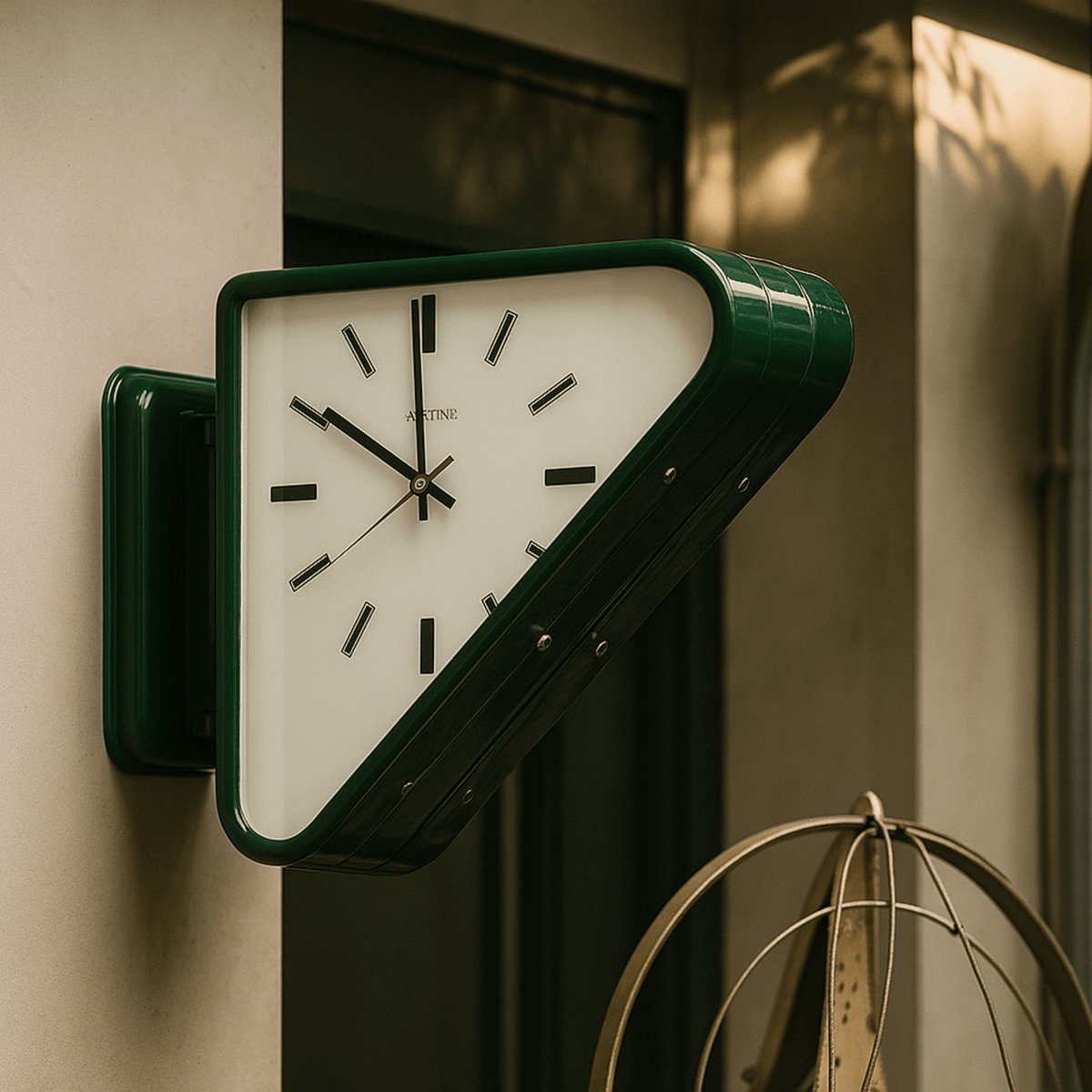 Modern Triangle Hanging Clock with Two-Sided Display – Silent Metal Design for Open-Plan Rooms | Thomler