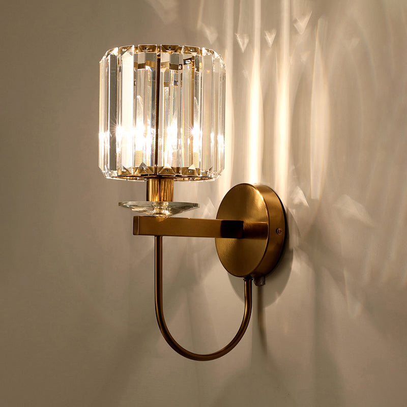 Contemporary Crystal Wall Sconce with Arched Bracket – Single-Light Gold Metal Fixture for Hallways & Bedrooms | Thomler
