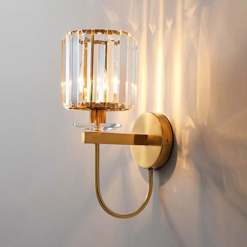 Contemporary Crystal Wall Sconce with Arched Bracket – Single-Light Gold Metal Fixture for Hallways & Bedrooms | Thomler