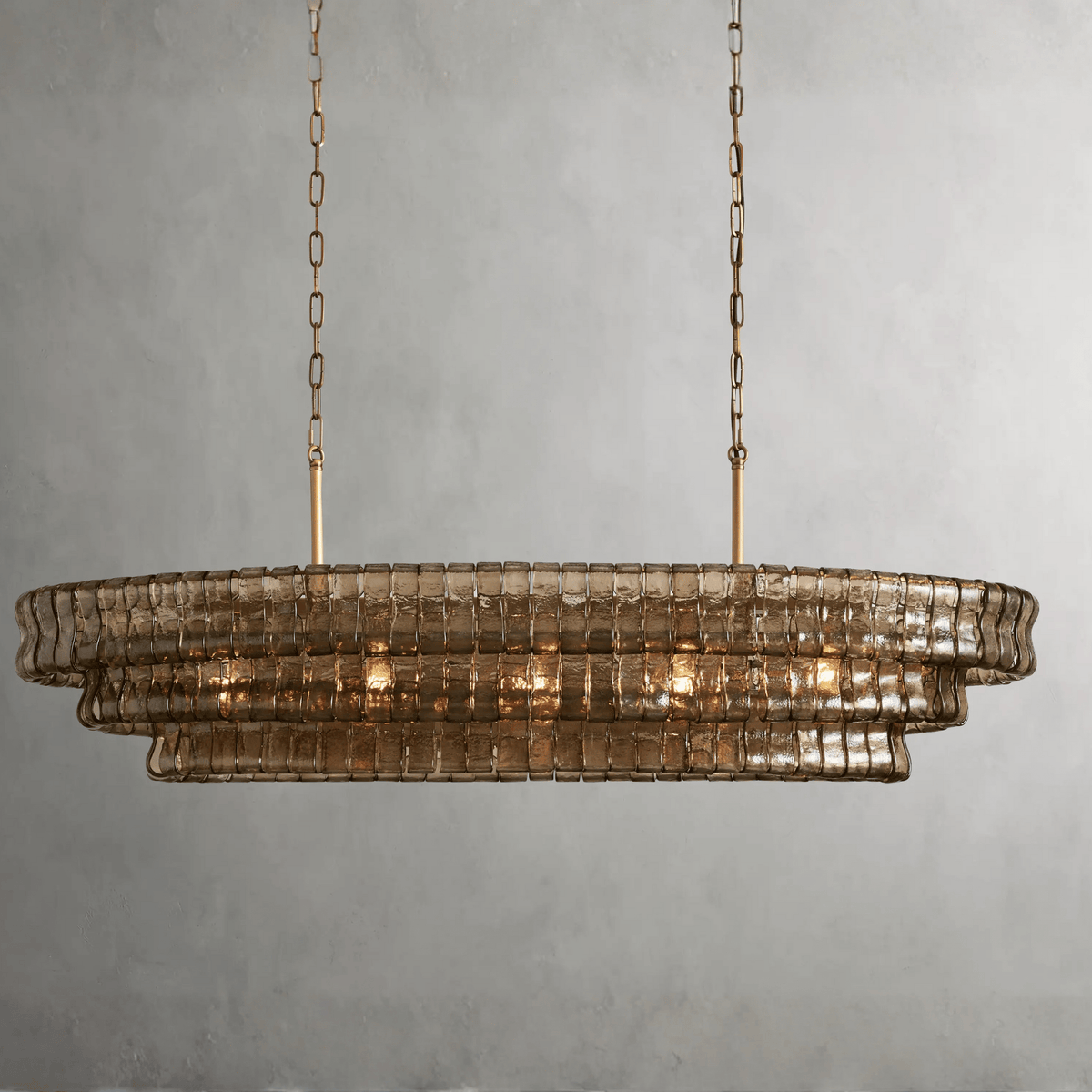 Smoky Gray Glass Linear Chandelier with Gold Hardware – Elongated Fixture for Dining Room & Kitchen Island | Thomler