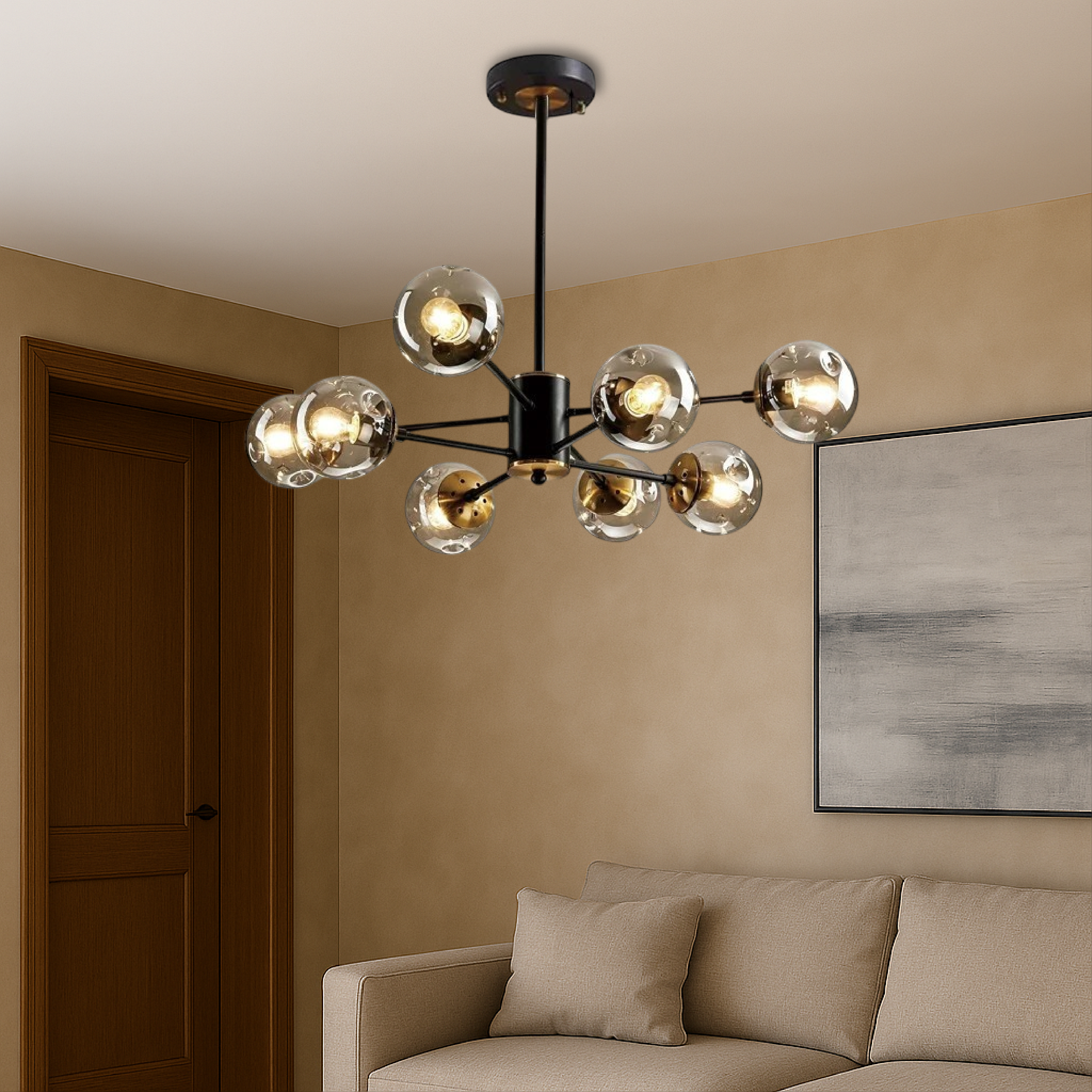 Pendant Light Glass Iron 100.0 cm Black Dining Room Living Room Scandinavian Chandelier Multi Globe Ceiling Light | Thomler