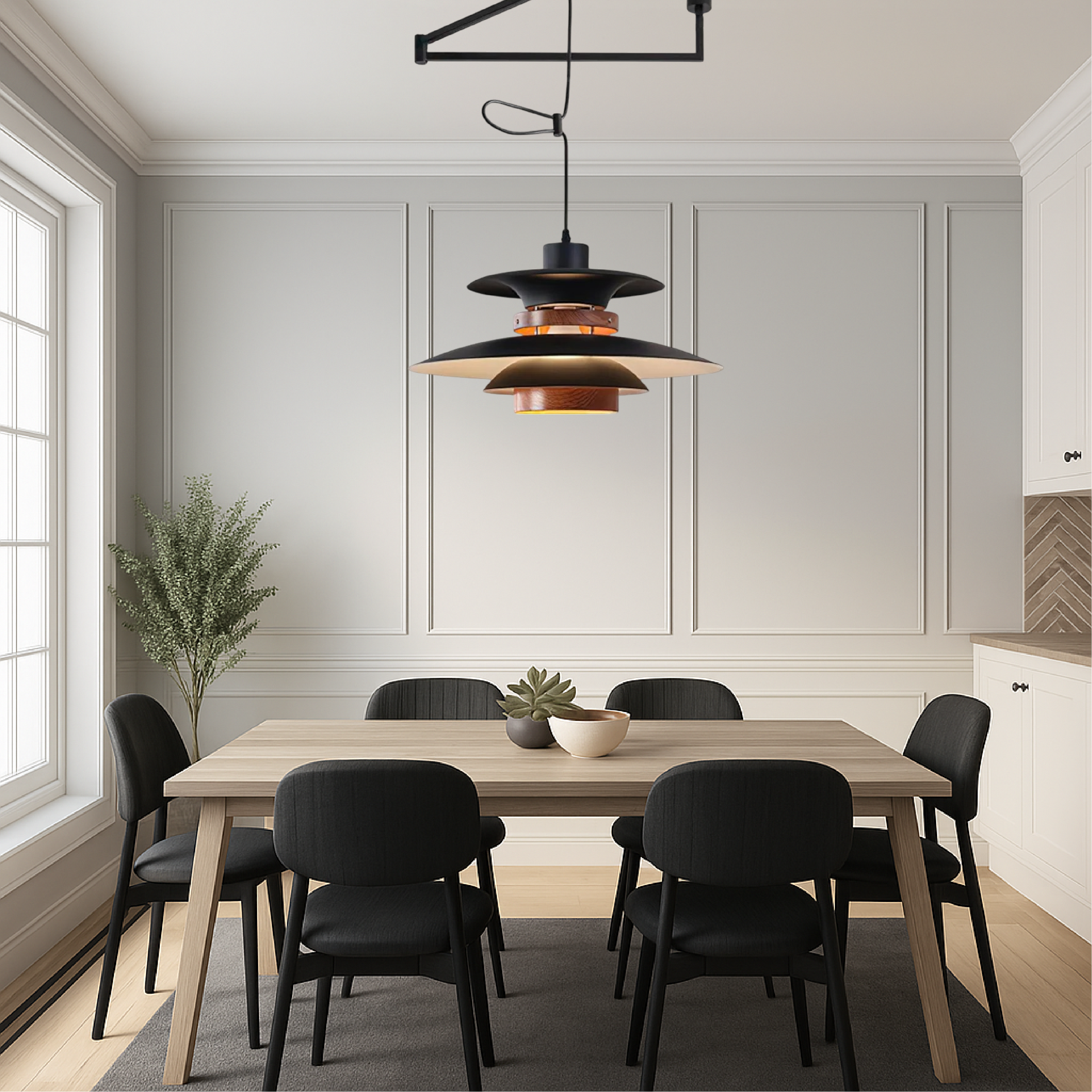 Pendant Light Metal Wood 50.0 cm Adjustable Dining Room Kitchen Island Hanging Lamp | Thomler