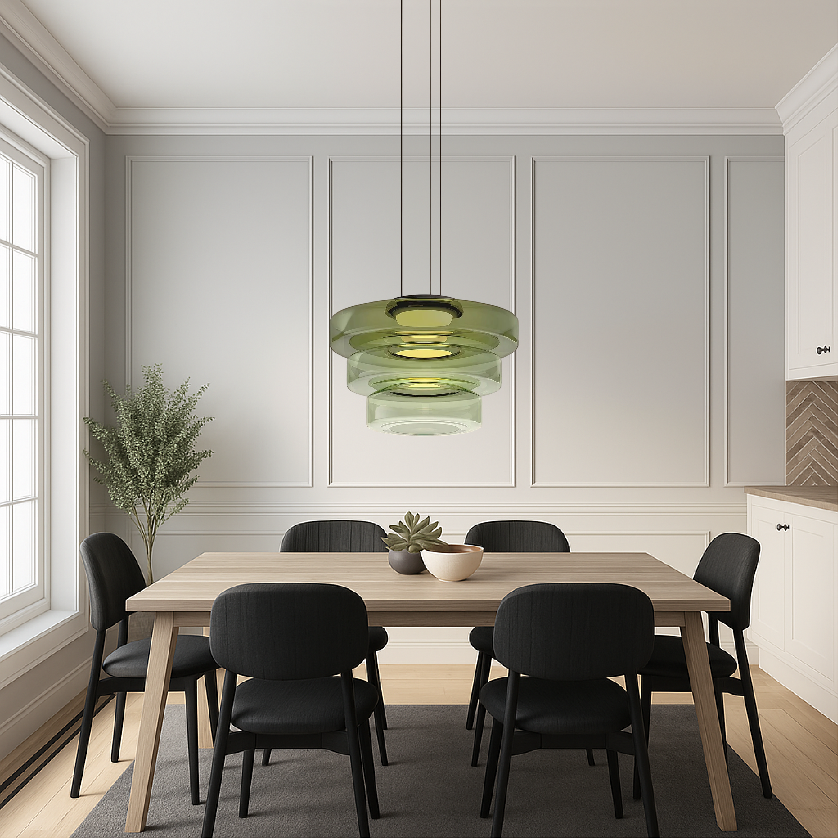 Pendant Light Hand Blown Glass 45.0 cm Green Dining Room Bauhaus Hanging Ceiling Lamp Scandinavian Minimalist | Thomler