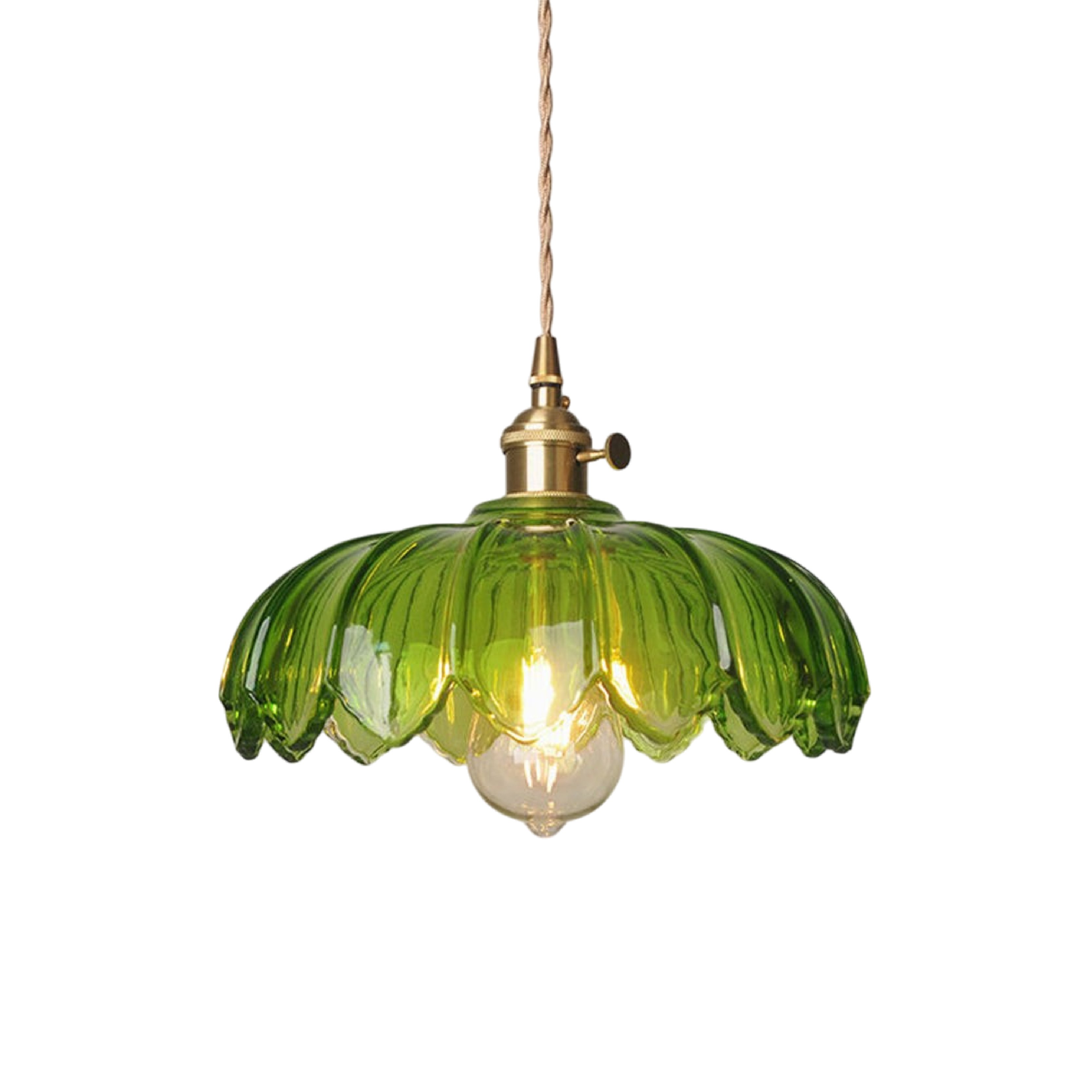 Pendant Light Glass Flower 20.0 cm Green Brass Dining Room Kitchen Island Hanging Ceiling Lamp | Thomler