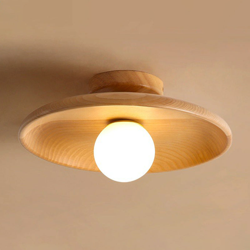 Wood Grain Semi-Flush Ceiling Light for Hallway and Entryway, Single Bulb Bowl Fixture for Low Ceilings, Modern Farmhouse Style, 11-Inch | Thomler