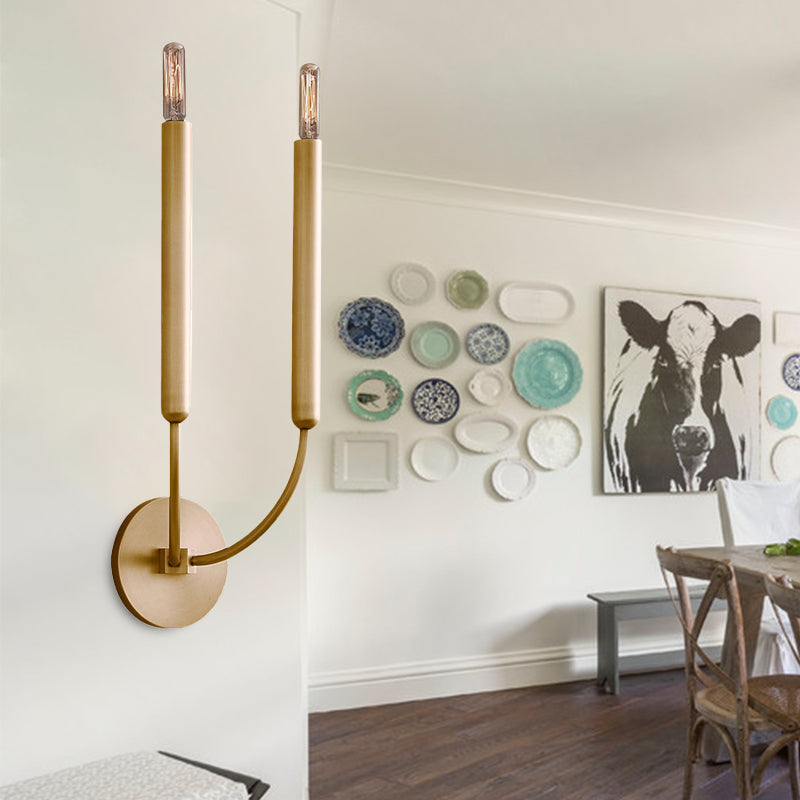 Industrial Tube Wall Sconce Metal Fixture with Exposed Bulb Design for Hallway, Dining Room & Bedroom | Single or Double Light | Thomler
