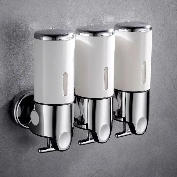 Wall Mount Soap Dispenser with Push Pump - Stainless Steel Liquid Holder for Shampoo, Lotion & Hand Wash in Bathroom, Kitchen, Shower | Thomler