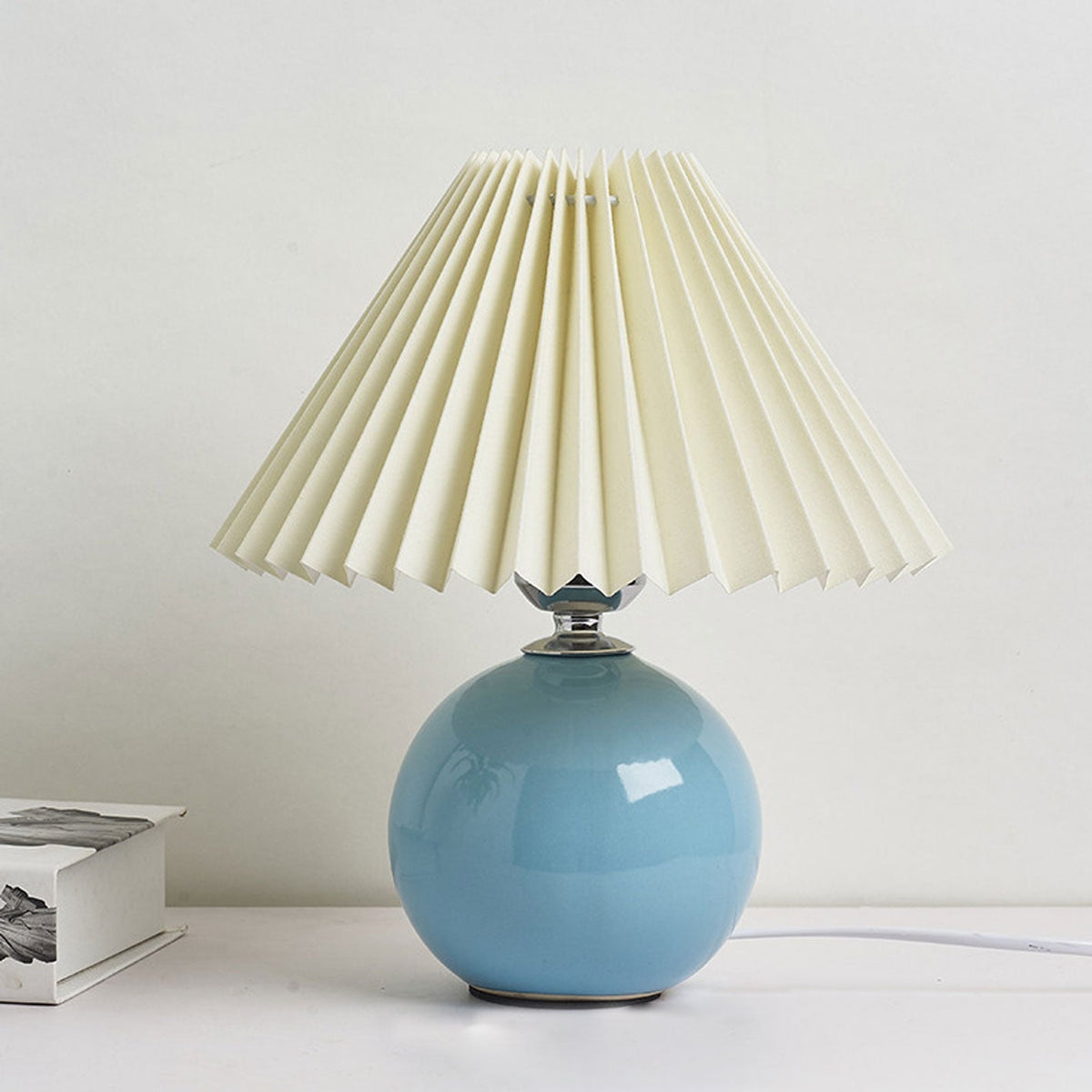 Ceramic Table Lamp with Fabric Shade – Modern Accent Lighting for Bedroom, Living Room & Home Office | Thomler