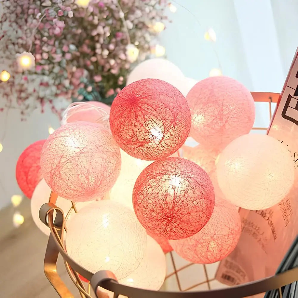 Cotton Ball String Lights LED Garland for Bedroom Living Room Nursery Party Decor USB or Battery Powered Ambient Lighting | Thomler