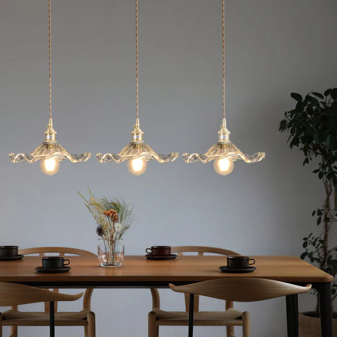 Pendant Light Glass Brass Flower Shade 23.0 cm Green Dining Room Bedroom Hanging Ceiling Lamp Retro Vintage Decorative | Thomler