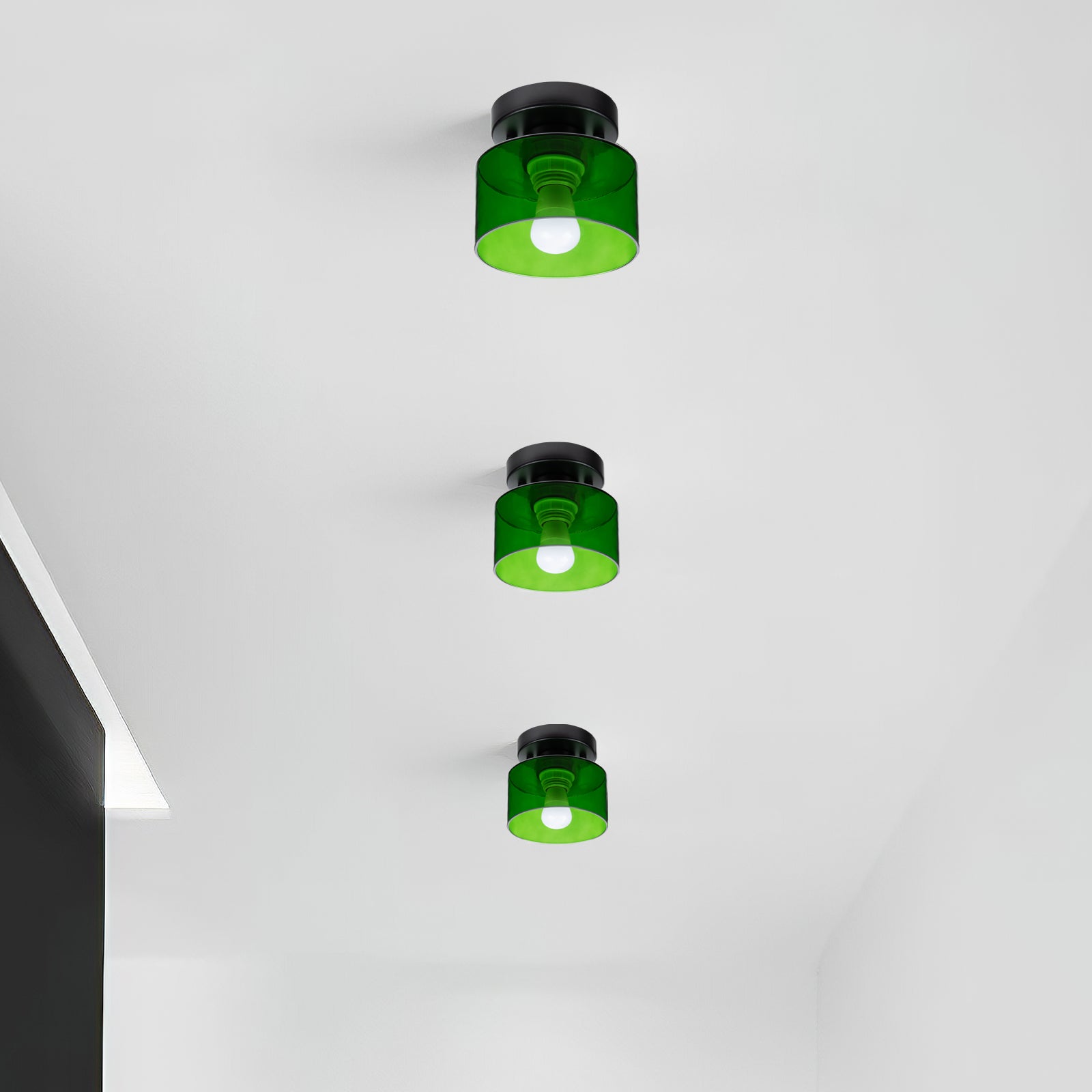 Ceiling Lamp Glass E27 Amber Black Kitchen Hallway Living Room Retro Flush Mount Light | Thomler