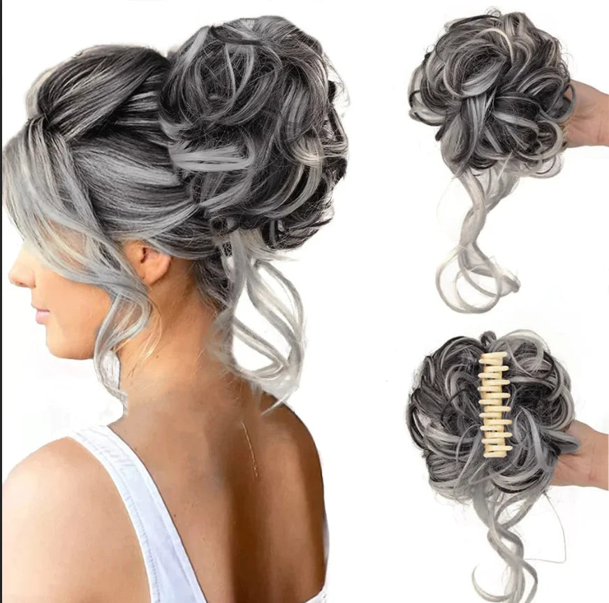Clip-In Messy Bun Hair Extension with Curly Texture for Women, Synthetic Updo Hairpiece for Everyday & Special Events | Thomler