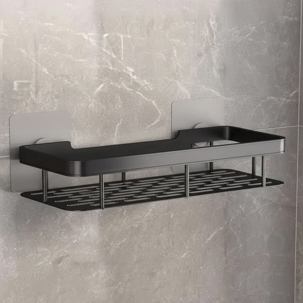 Bathroom Shelf ABS Plastic Stainless Steel 30.5 cm Self Adhesive Shower Storage Corner Organiser Wall Mounted Rack | Thomler