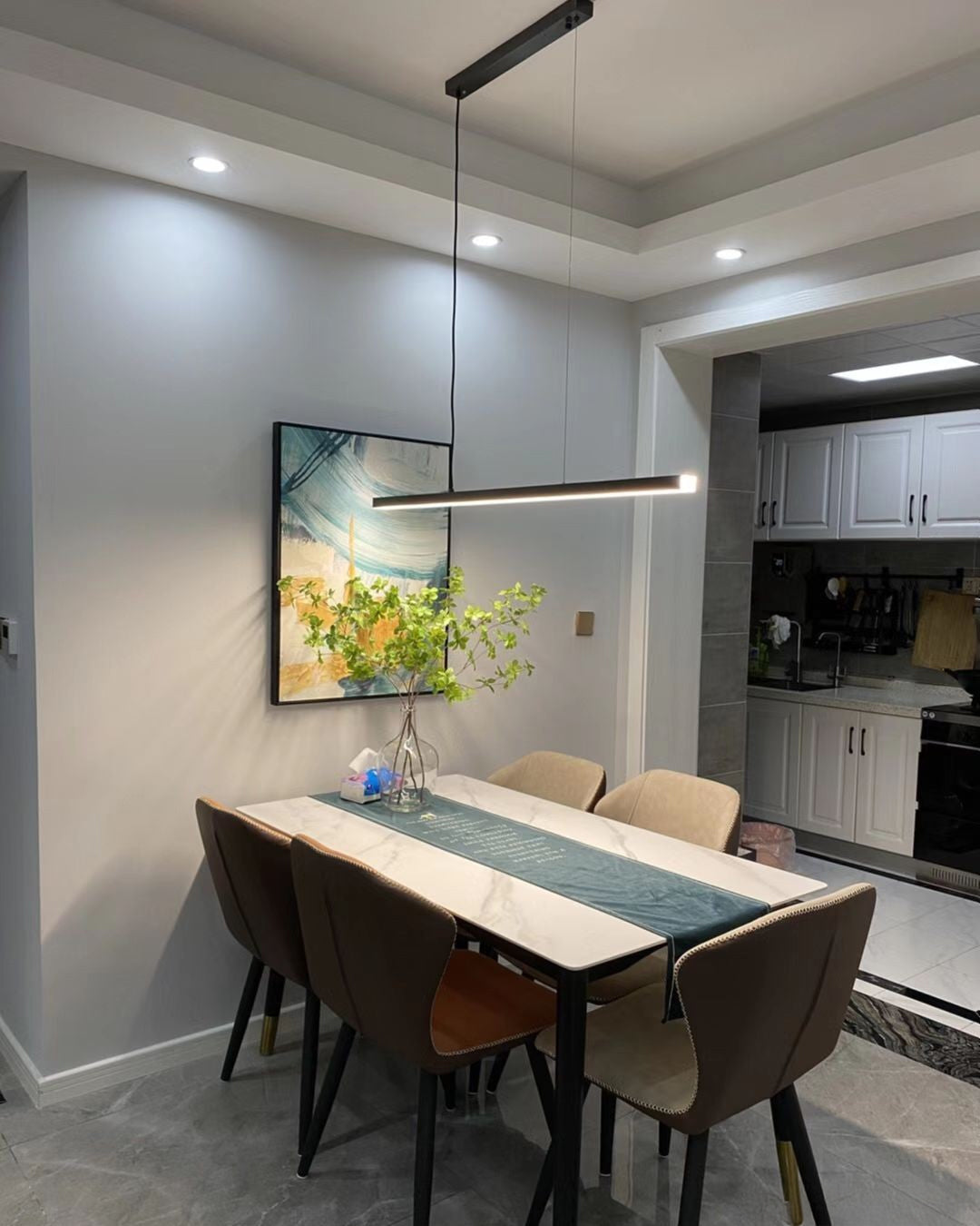 Linear Pendant Light Metal 39 in Adjustable Kitchen Island LED Warm White 3000K-6000K Modern Dining Room Hanging Lamp | Thomler