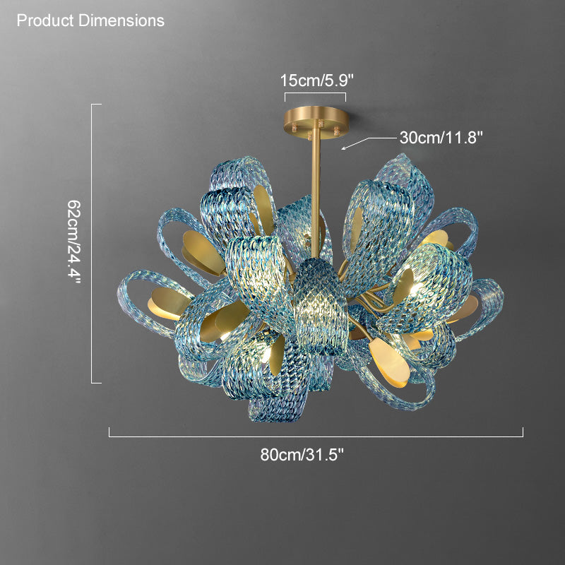 Chandelier Art Glass 19 Lights 95W Blue Peacock Dining Room Living Room Statement Lighting | Thomler