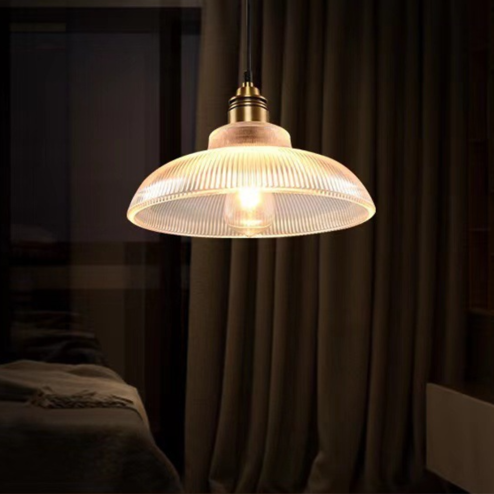 Glass Dome Pendant Light with Metal Frame for Dining Room & Bedroom – E27 Socket Industrial Style Hanging Fixture Clear or Amber Shade | Thomler