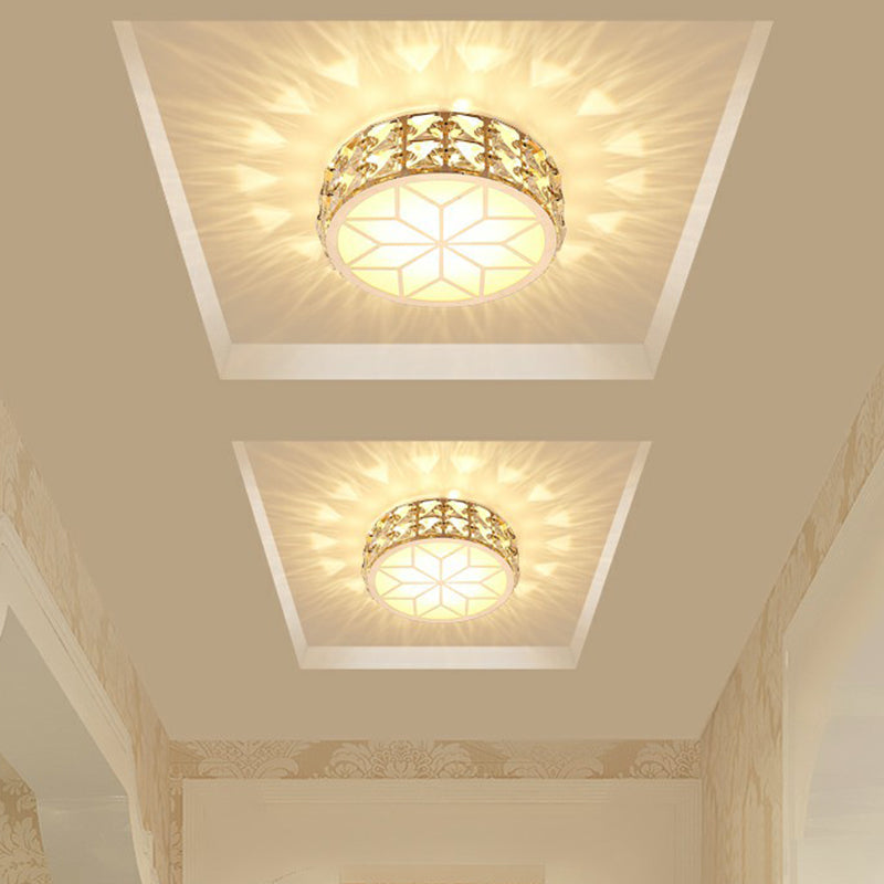 Round Crystal Flush Mount LED Ceiling Light 6" 8" Champagne Gold Modern Entryway Hallway Lighting Fixture Close to Ceiling Surface Mount | Thomler