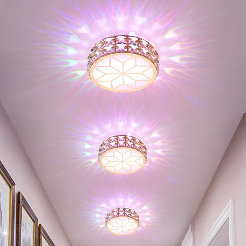 Round Crystal Flush Mount LED Ceiling Light 6" 8" Champagne Gold Modern Entryway Hallway Lighting Fixture Close to Ceiling Surface Mount | Thomler