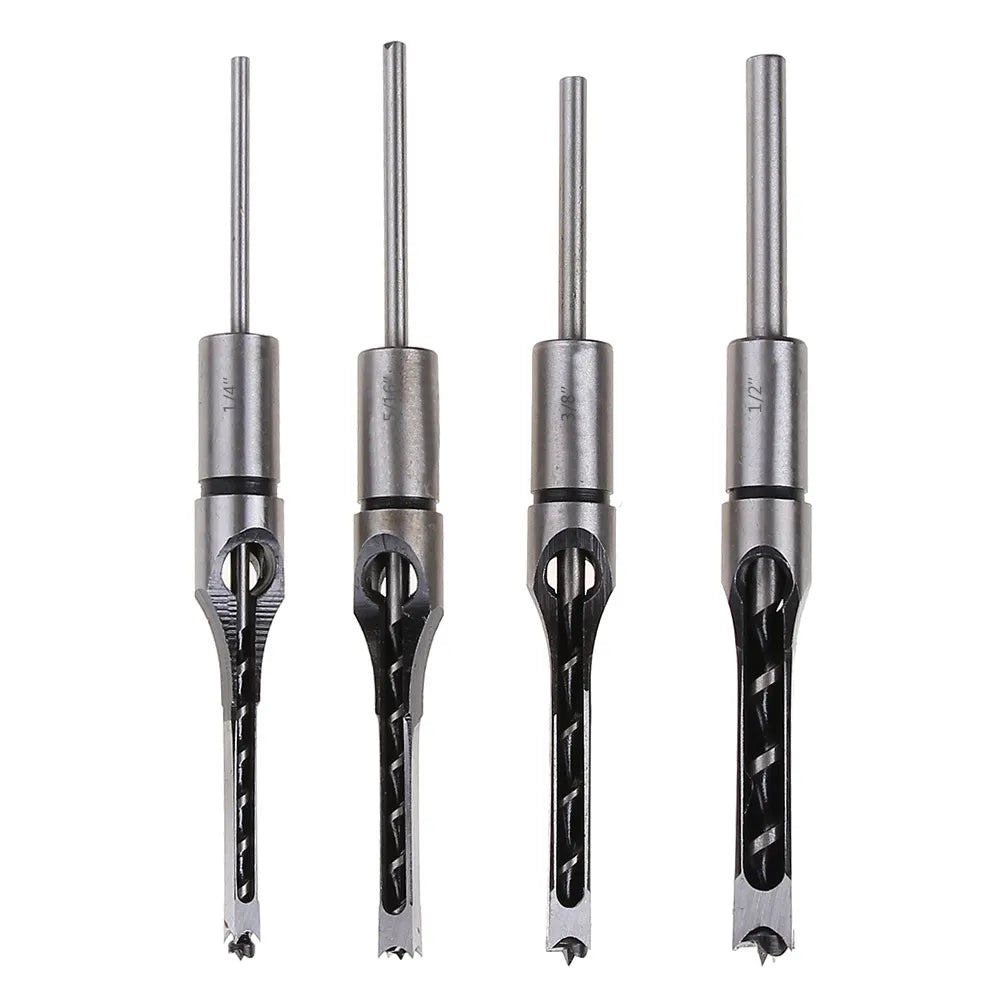Mortising Drill Bit Set 4-Piece Square Hole Cutter Kit 1/4 to 1/2 Inch Sizes for Woodworking DIY Carpentry Projects Joinery Furniture Making | Thomler