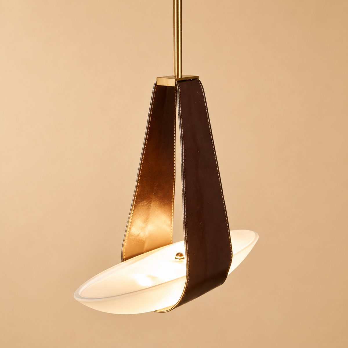 Frosted Glass Drop Pendant with Leather Strap for Bedrooms & Dining Areas | Thomler