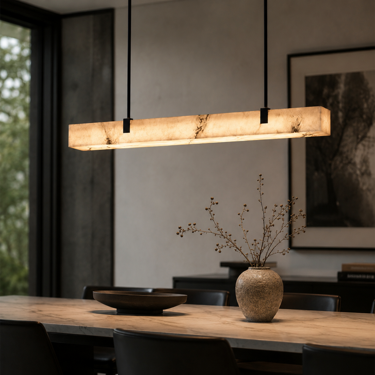 Elongated Marble-Effect LED Hanging Fixture for Dining & Kitchen Islands – Dimmable Warm Glow | Thomler