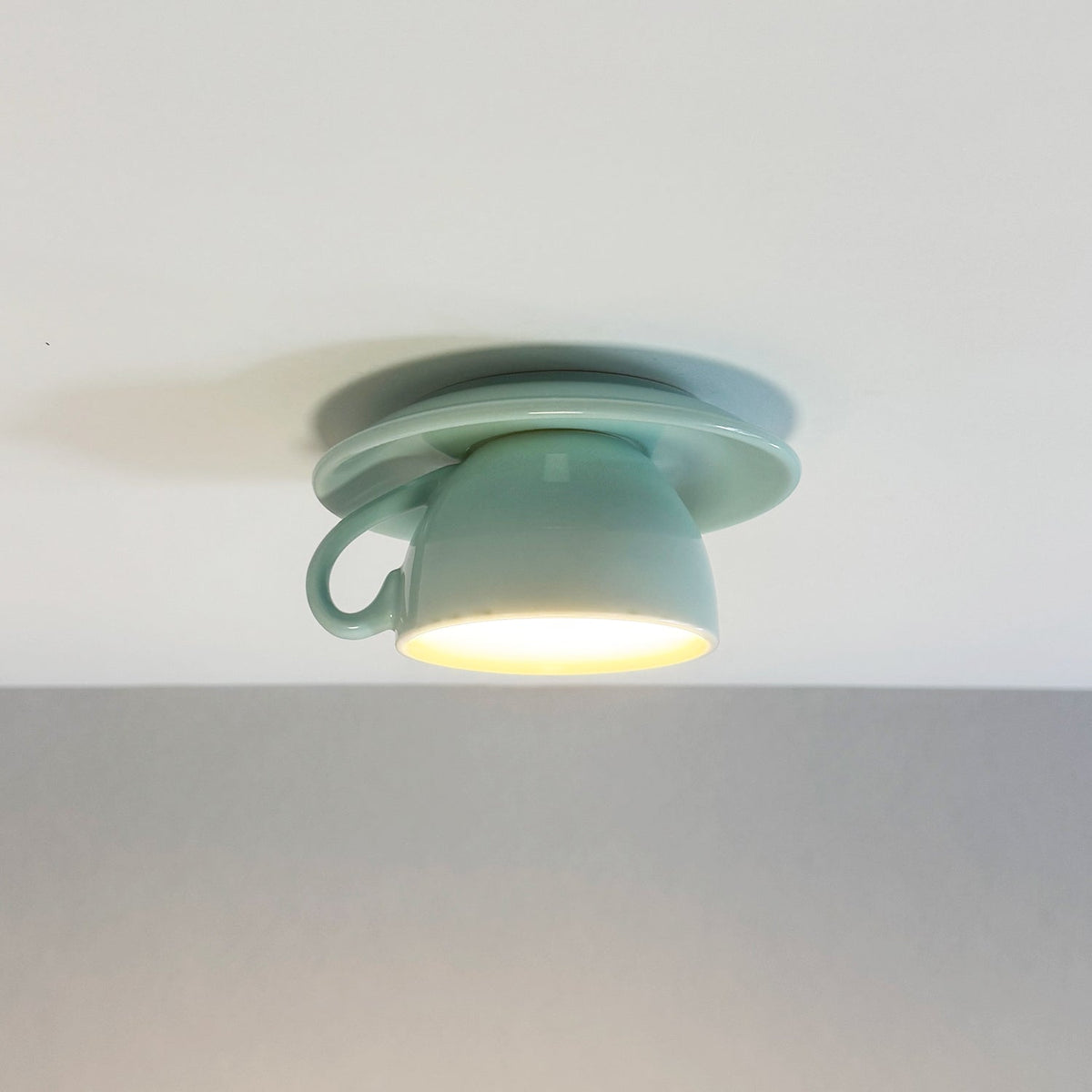 Ceramic Coffee Cup Ceiling Light Fixture – Flush Mount in Yellow, Blue, Pink & More Colors for Bedroom, Dining Room, Living Room | Thomler