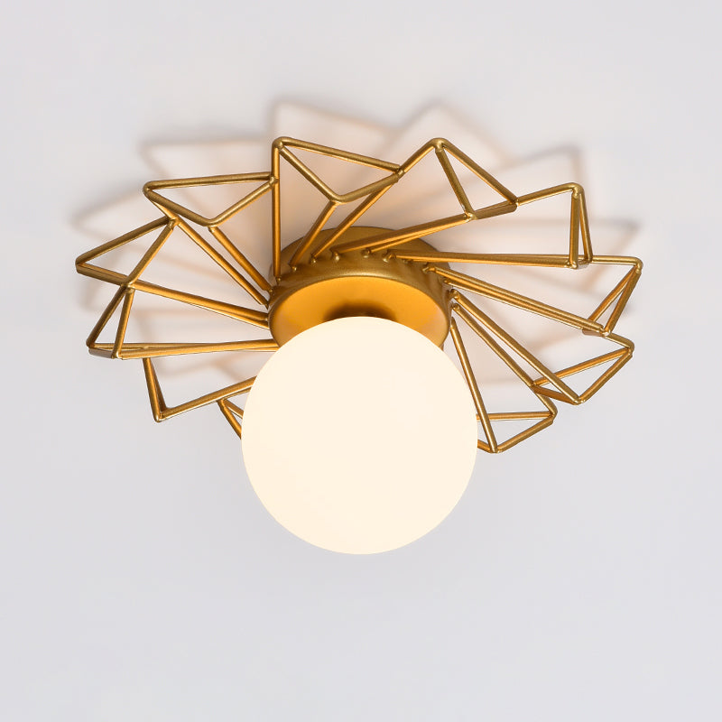 Contemporary Sphere Flush Mount Ceiling Fixture – Gold Metal Frame, Cream Frosted Globe – Low Profile Hallway & Bedroom Lighting for | Thomler