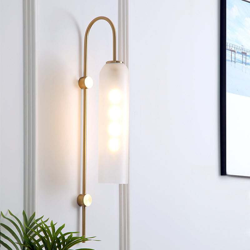 Curved Arm Wall Sconce with Ribbed Glass Shade – Single Bulb Metal Fixture for Bedroom, Hallway, Dining Room – Retro Modern Indoor Lighting | Thomler