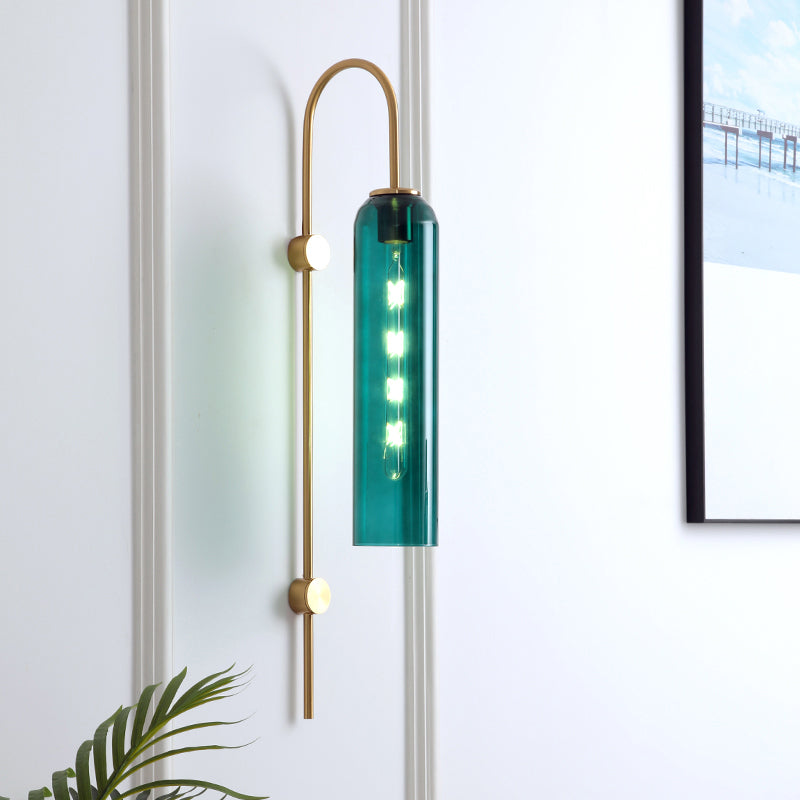 Curved Arm Wall Sconce with Ribbed Glass Shade – Single Bulb Metal Fixture for Bedroom, Hallway, Dining Room – Retro Modern Indoor Lighting | Thomler